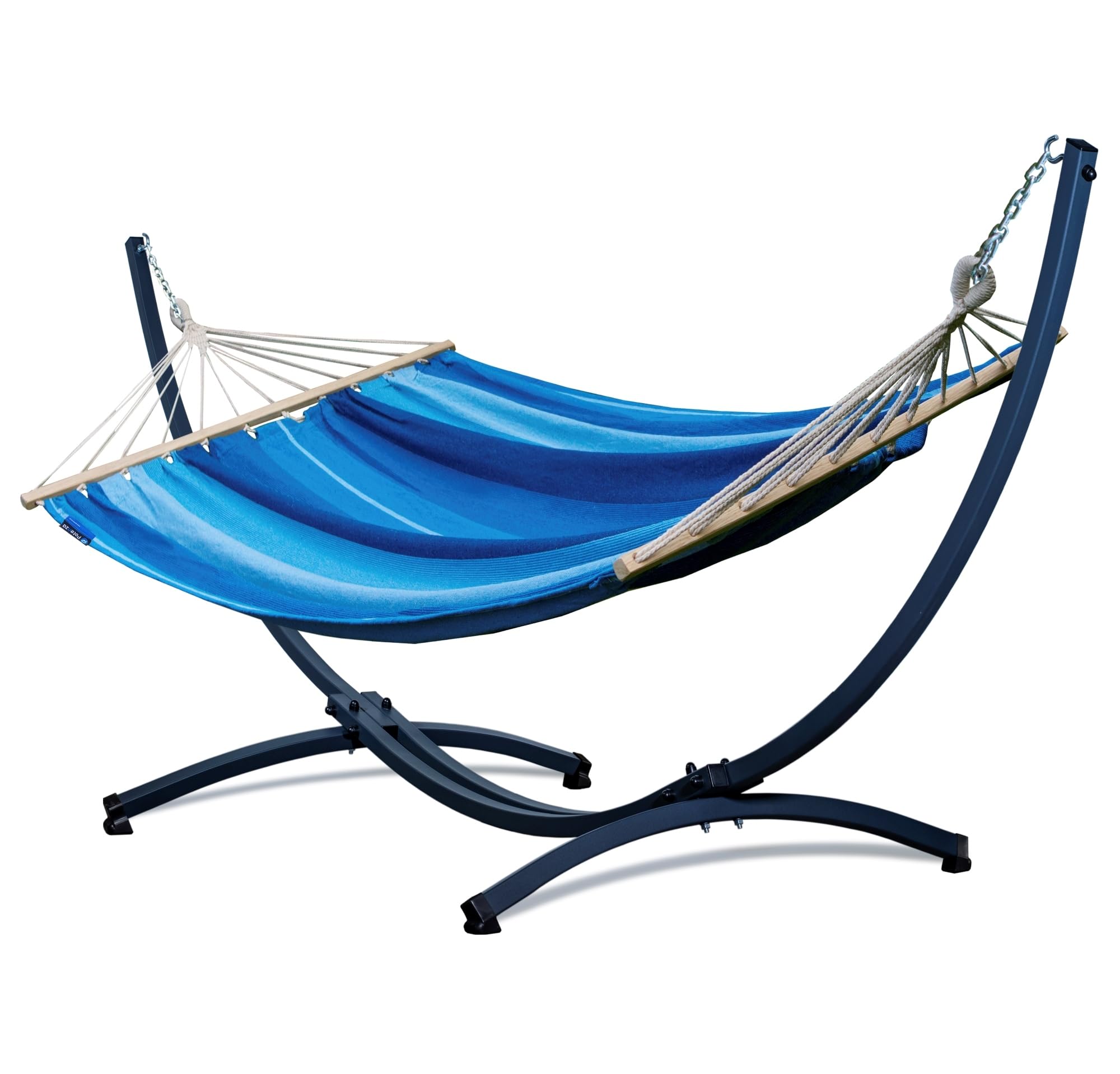 Hamac de Jardin POTENZA avec Support galvanisé | pour 2 Personnes | Hamac 220 x 160 cm avec Barres d'écartement | Charge maximale 200 kg | Testé jusqu'à 350 kg ! (Bleu)