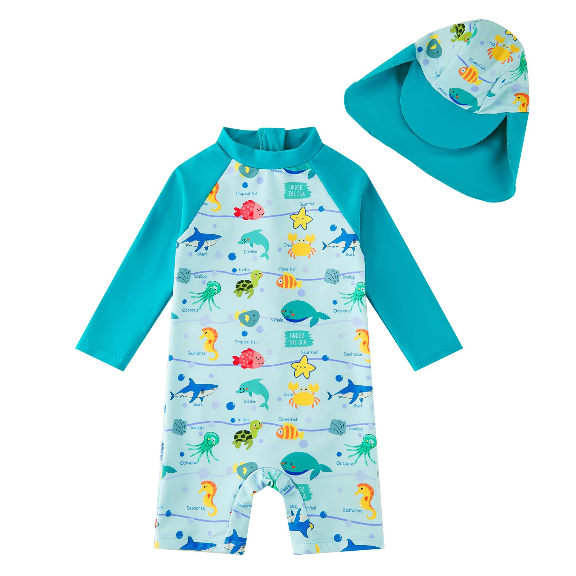 upandfast Maillot de Bain Une pièce avec Fermetures éclair pour bébé garçons Maillot de Bain pour bébé Protection Solaire UPF 50+ avec Chapeau de Soleil - 1