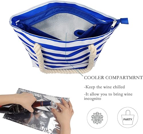 Miniatura 2 de Bolsa de vino con boquilla oculta, bolsa de mano para mujer, bolso grande con boquilla con 3 bolsas de vino, azul, rayas, (Dark blue stripes),