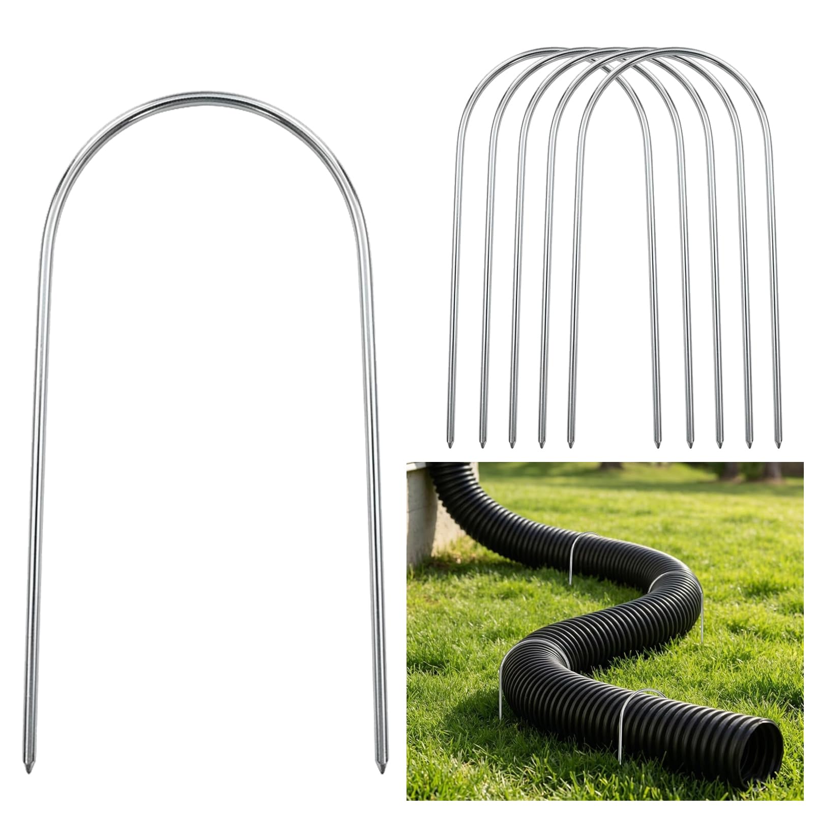 6 Pack U-Shaped Gutter Downspout Extension Anchor Stakes Fit 4" Round Pipes