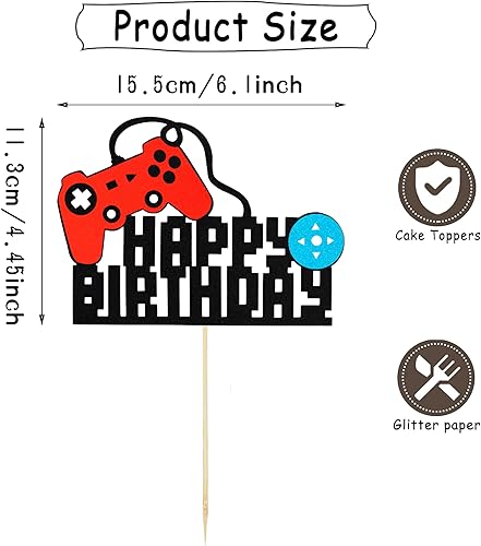 Miniatura 4 de Decoración de pastel de feliz cumpleaños, controlador de juego con purpurina, decoración divertida para pasteles de fiesta para niños y niñas