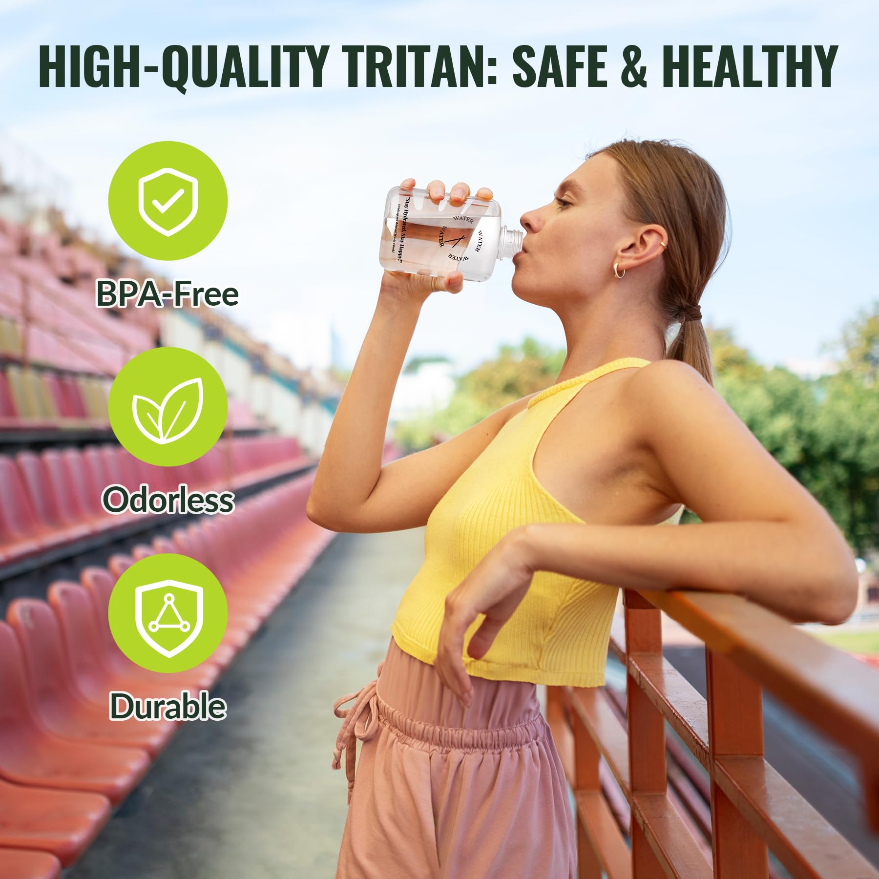 NiHome Płaska butelka na wodę do torebki, 360 ml, z tritanu, wąska, do podróży i sportu, szczelna i bez BPA, łatwy chwyt, odporna na temperaturę (biała)