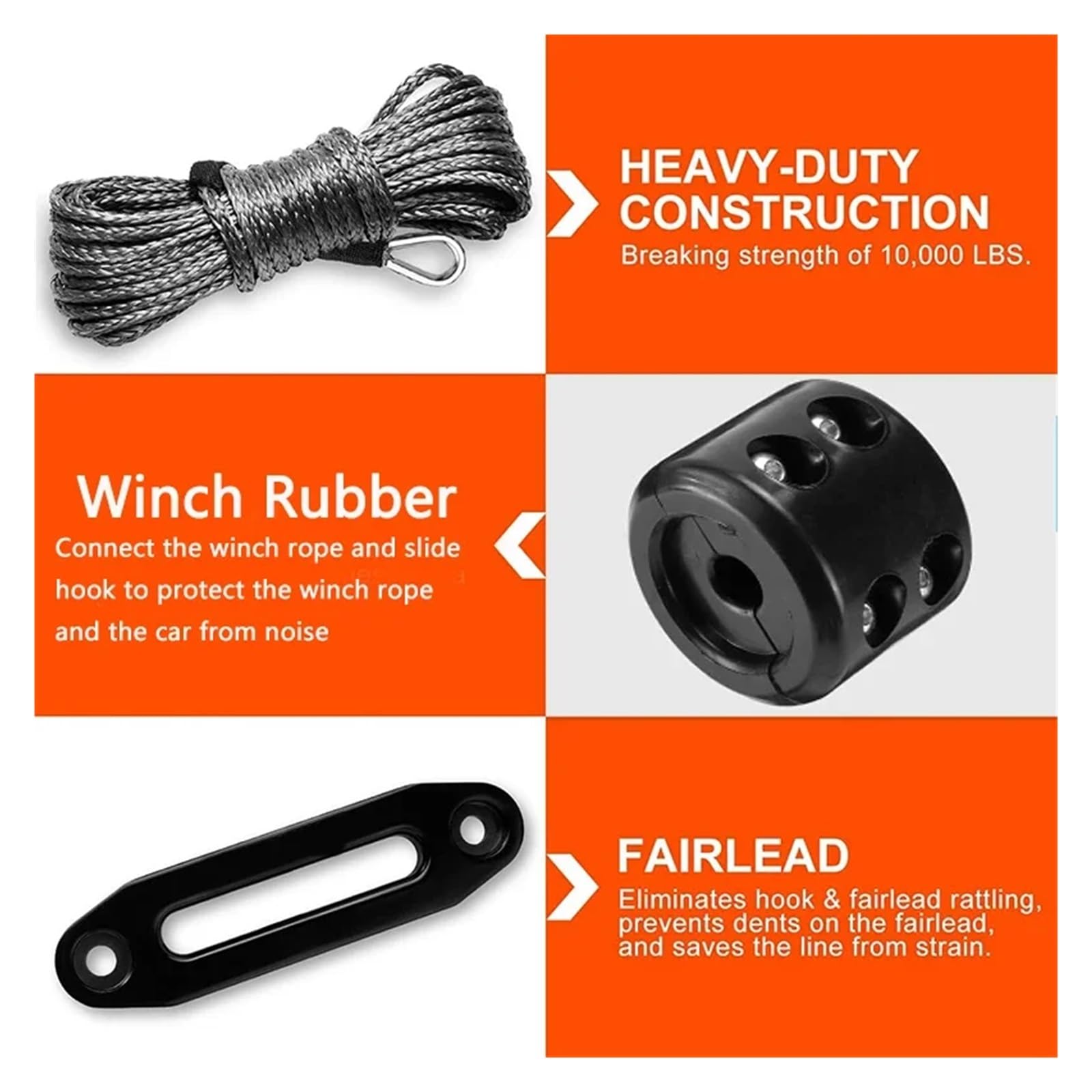 Zestaw lin wyciągarki, 1/4" X 50 stóp 10000 funtów lina wyciągarki z osłoną ochronną + prowadnica wyciągarki + stoper + hak do ATV UTV SUV