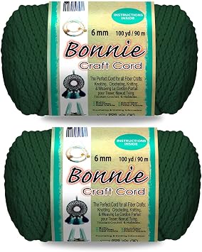 Pepperell Bonnie Braid Macrame Cord | 6mm x 100yd | Forest Green 2-Pack | Twisted Polypropylene Cord for DIY Crafts, Plant Hangers, Wall Hangings, Crochet & Macrame | Long-Lasting, Vibrant Color