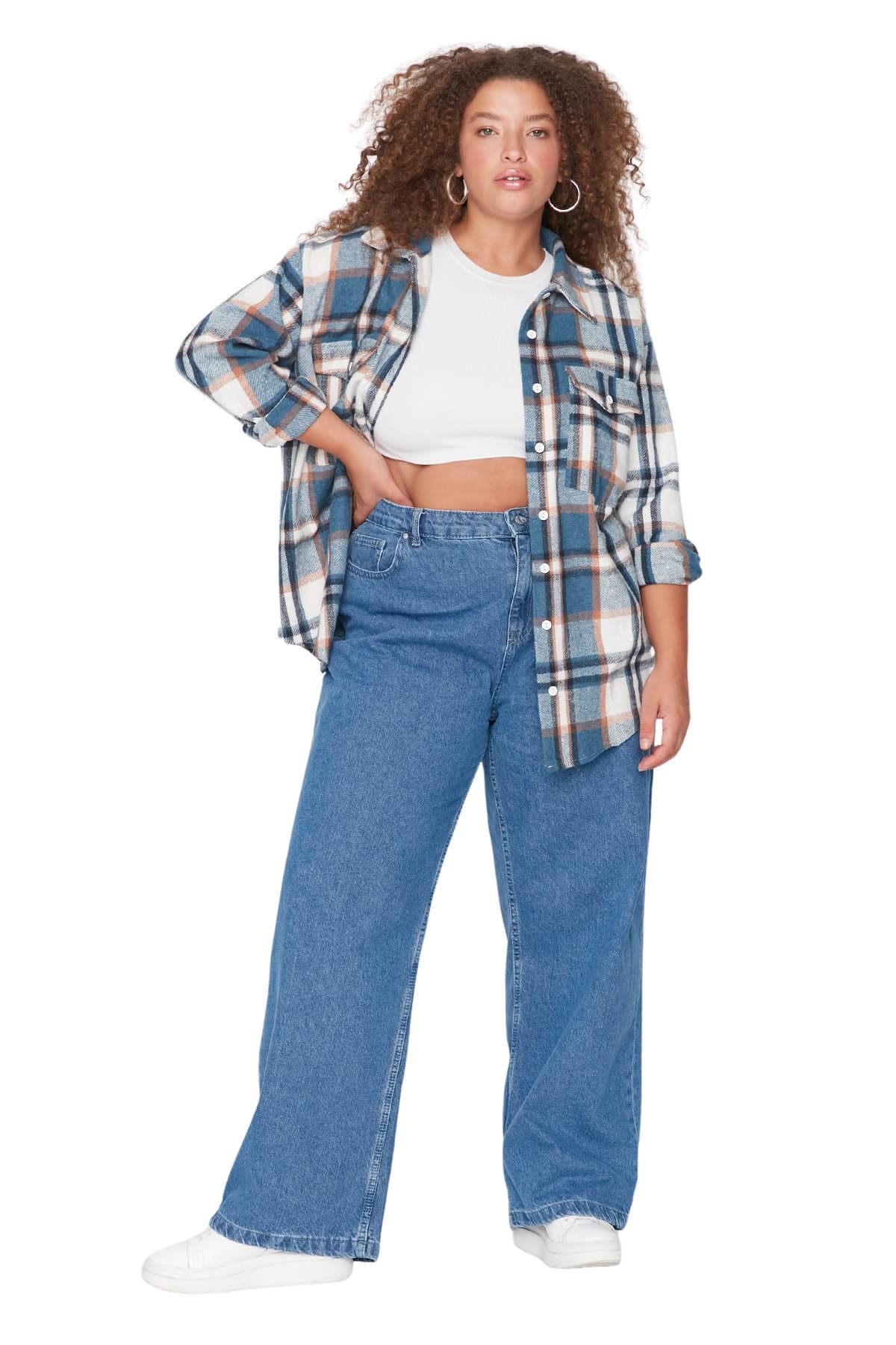 Trendyol Women's Blue Plus Size High Waist Wide Leg Plus Size Jeans