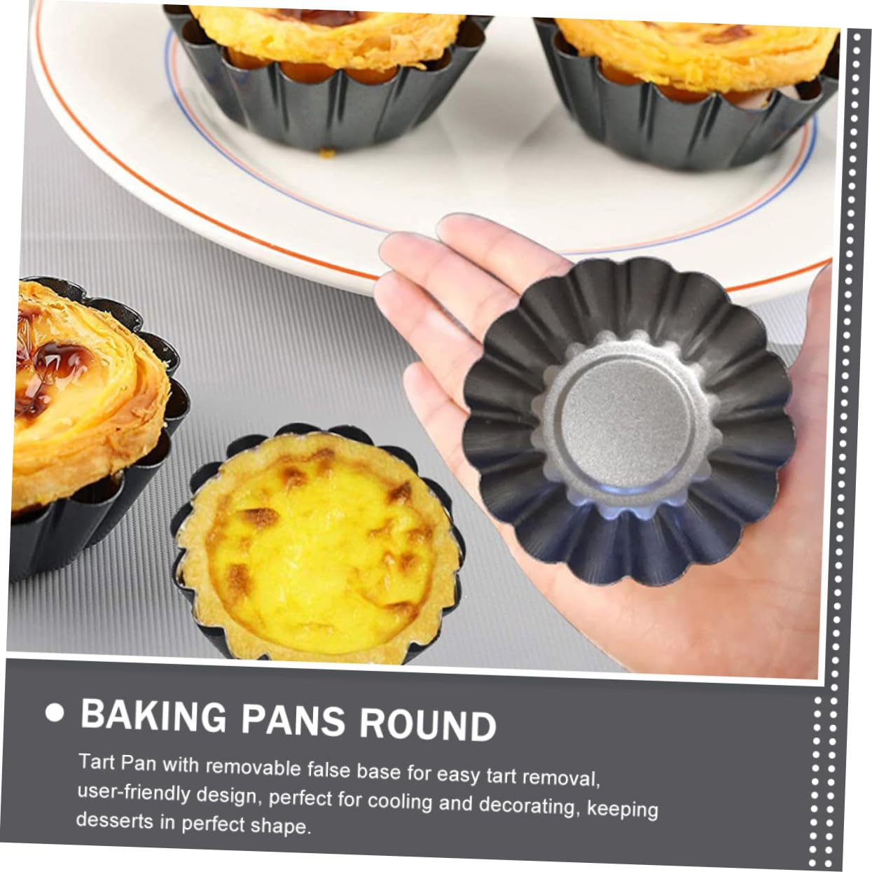 Cabilock 1set Nonstick Egg Tart Fluted Tart Tins for Baking Removable Bottom Easy to Clean for Desserts and Family Gatherings 5pcs