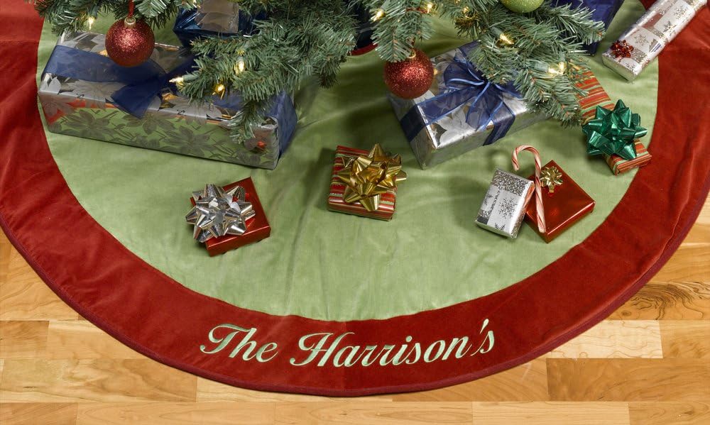 MerryStockings Red and Green Velvet Christmas Tree Skirt