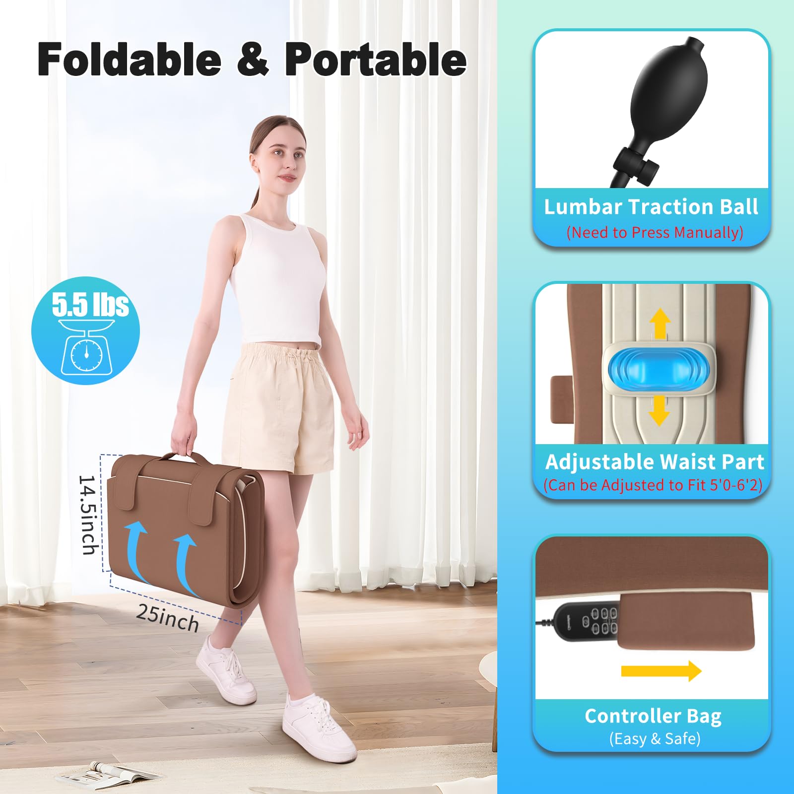 Alfombrilla de masaje de cuerpo completo con calor, masajeador de espalda para sillón reclinable con soporte lumbar, calefacción y vibración, almohadilla de silla de masaje para personas mayores