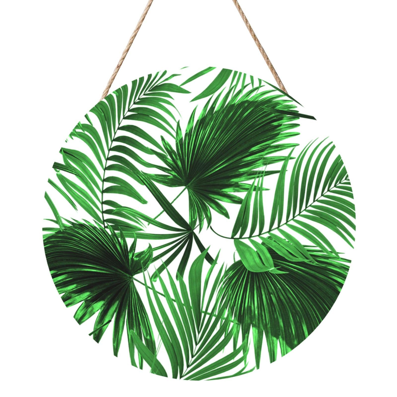 InOmak Palm Leaf Print, Round Wood Panel Painting 12 in, Wall Hanging Painting For Home