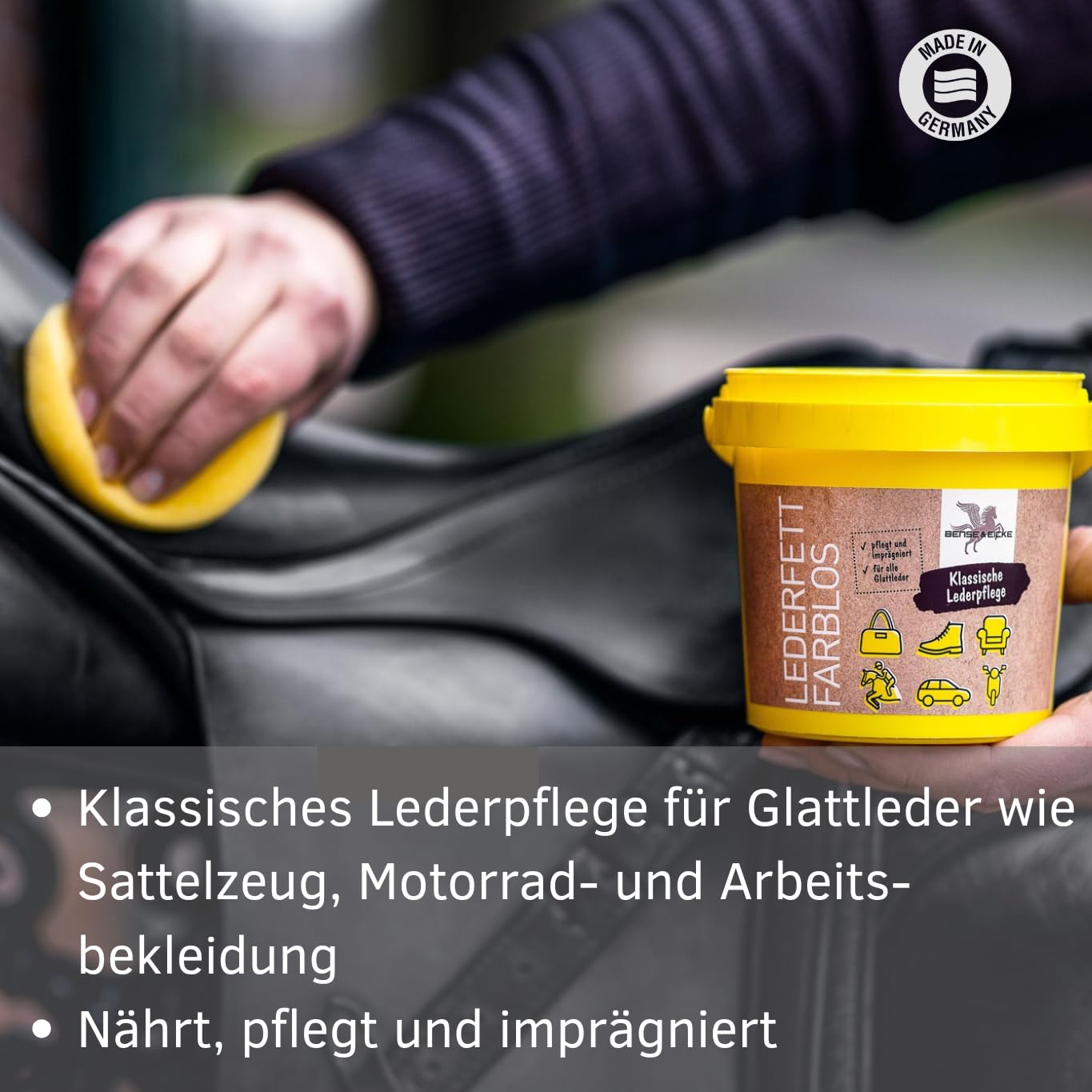 Bense & Eicke Lederfett - farblos, pflegt und nährt Glattleder, Schutz vor Nässe, macht weich und geschmeidig, für Sattel, Schuhe und Motorradbekleidung, 5000 ml