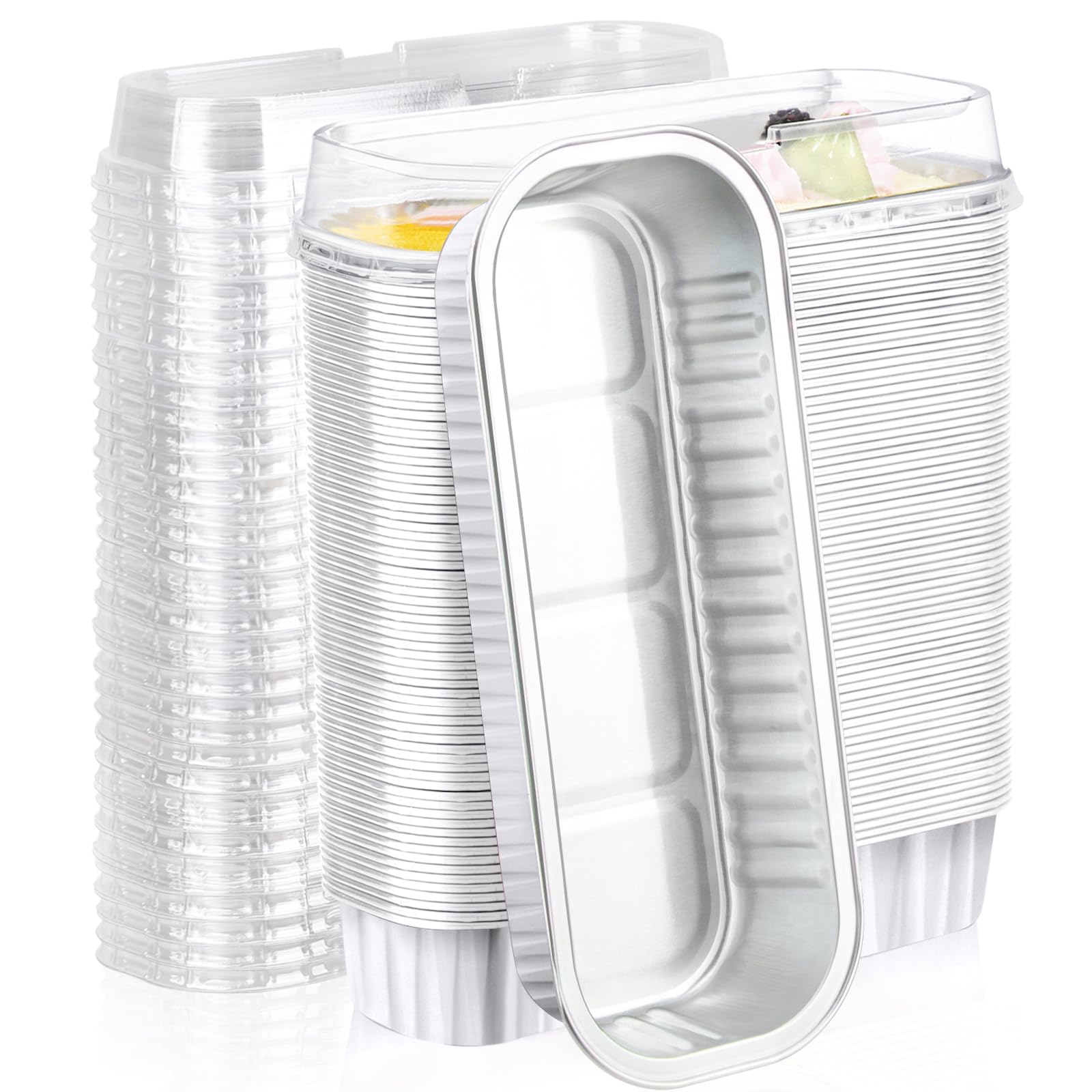 EUSOAR Vasos para hornear con tapas, 100 unidades de papel de aluminio blanco de 6.75 onzas con tapas, recipientes desechables de ramequines, envoltorios de magdalenas para creme brulee soufflé, para