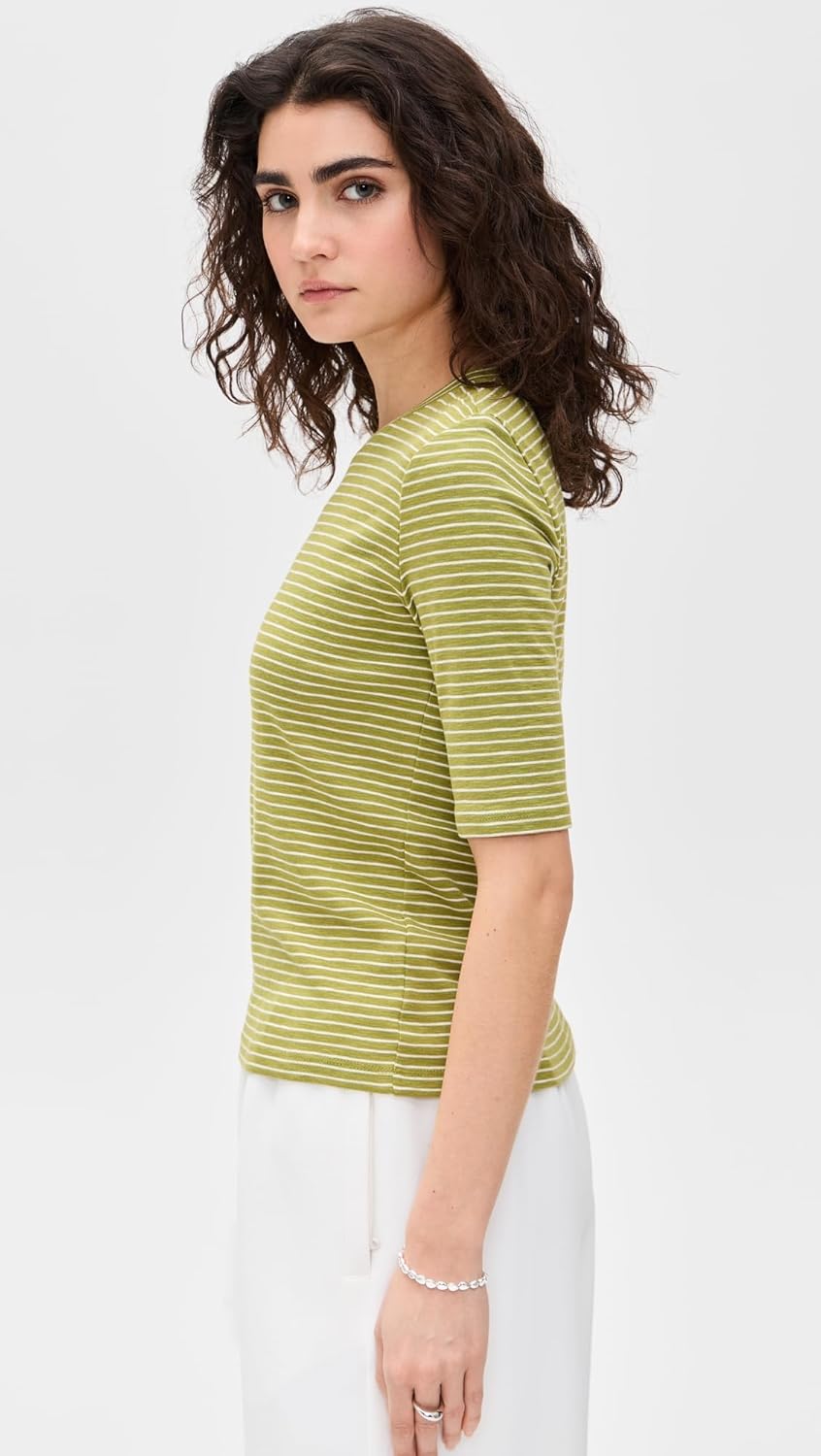 Vince Women's Striped Elbow Sleeve Crew Tee - Image 4