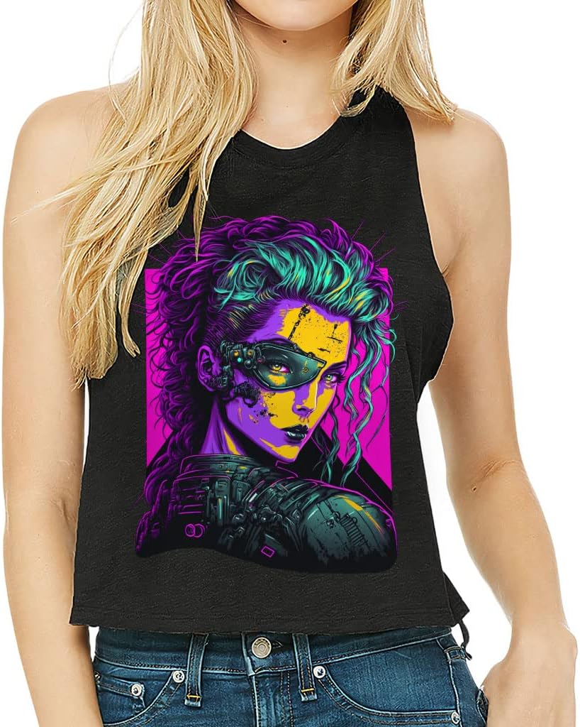 Girl Cyborg Racerback Cropped Tank - Bright Women's Tank - Robot Tank Top
