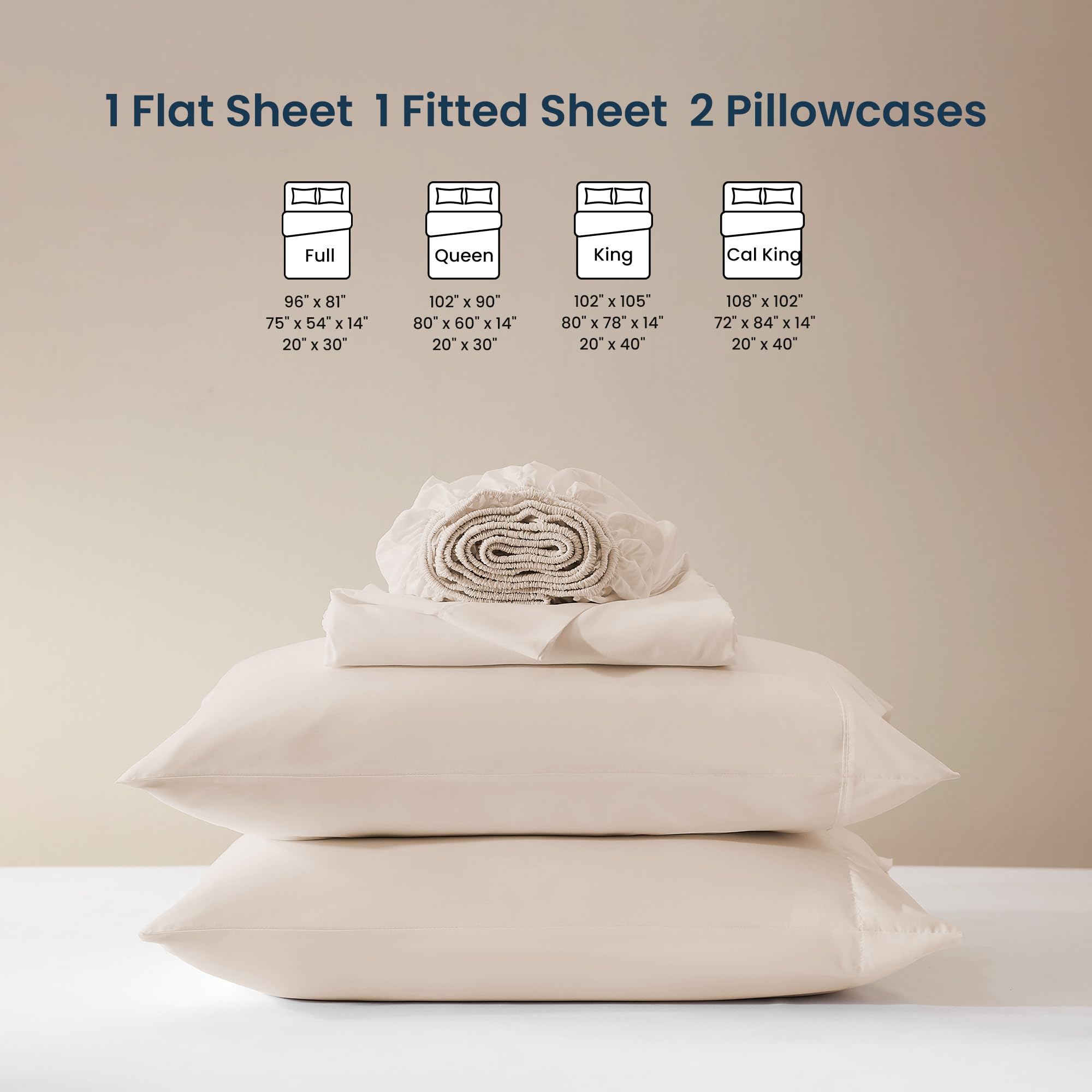 SLEEP ZONE® Nanotex® Super miękkie chłodzące prześcieradła na łóżko king-size, łatwe w pielęgnacji, dopasowane płaskie prześcieradło i poszewki na poduszki, nie gniecie się, nie blaknie, głęboka