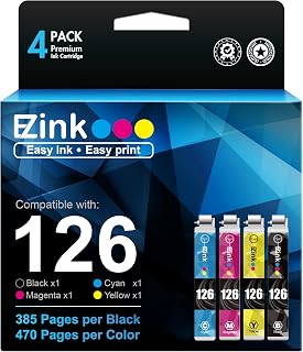 E-Z Ink (TM Remanufactured Ink Cartridge Replacement for Epson 126 Ink Cartridges T126 to Use with WF-3540 WF-3520 WF-7010 WF-7510 Workforce 630 Workforce 545 Stylus NX430 NX330(BCMY,4 Pack)