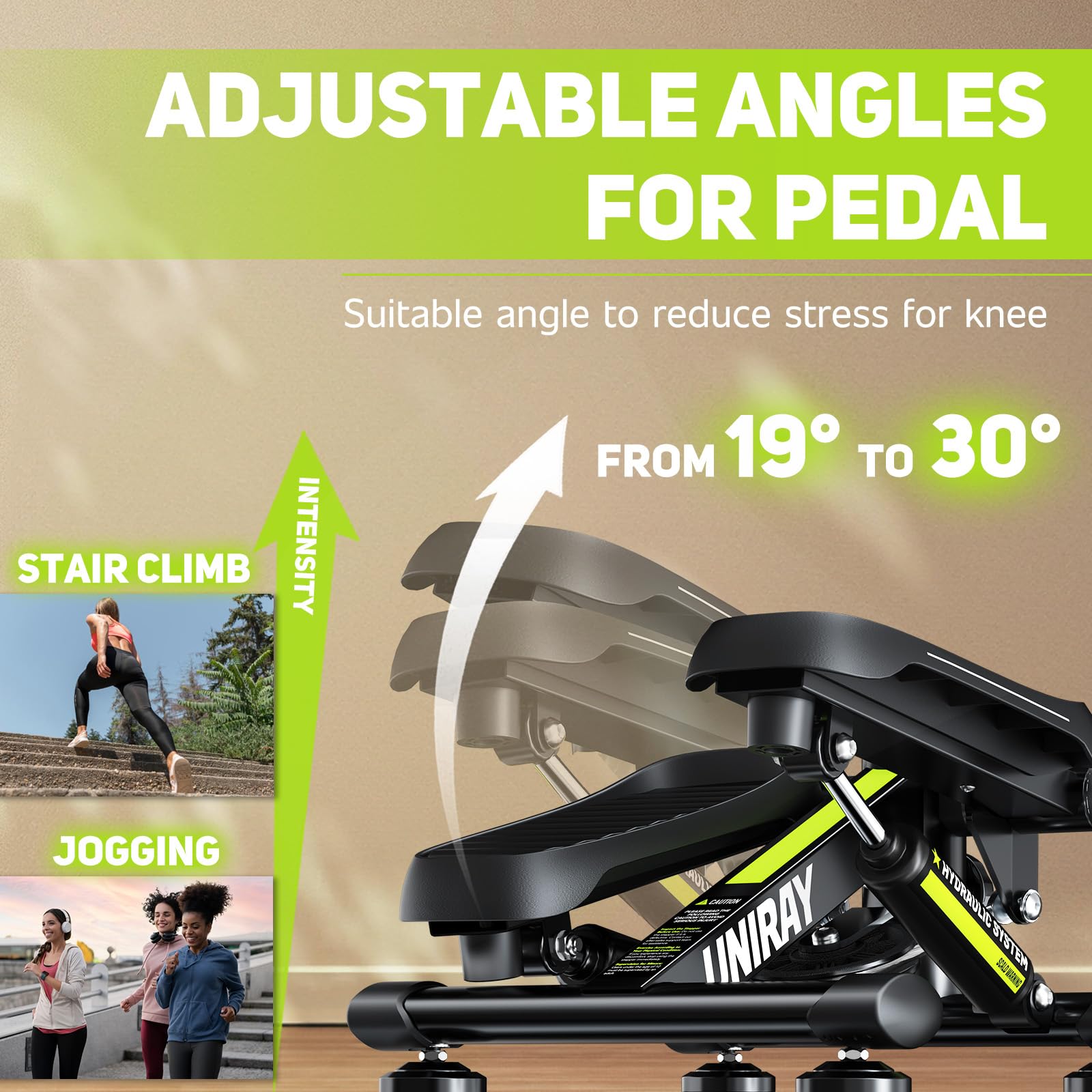 Mini stepper con bande di resistenza, stepper per scale per allenamento a casa, capacità 158,8 kg, macchina passo-passo con monitor LCD