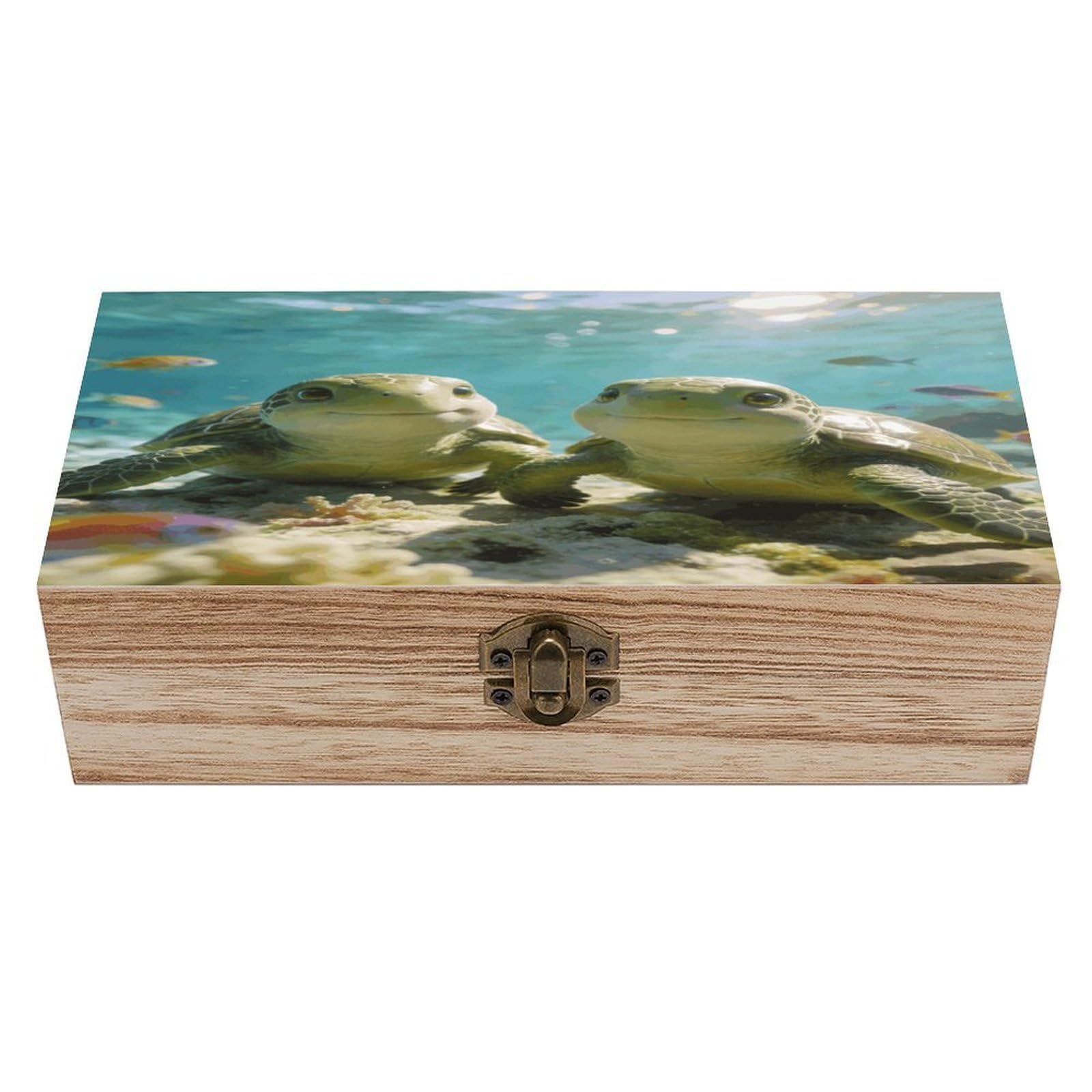 LZQPOEAS Cute Turtles Wooden Keepsake Box Wooden Storage Box Container with Hinged Lid Beautiful Wood Memory Box Decorative Jewelry Case for Crafts Art Hobbies & Trinket Storage