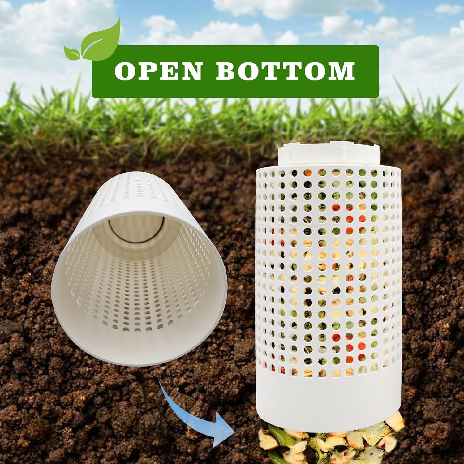 2-Piece Underground Compost Bin, Outdoor Plastic Worm Farm for Organic Waste with Lid and Ventilation Holes - Image 3