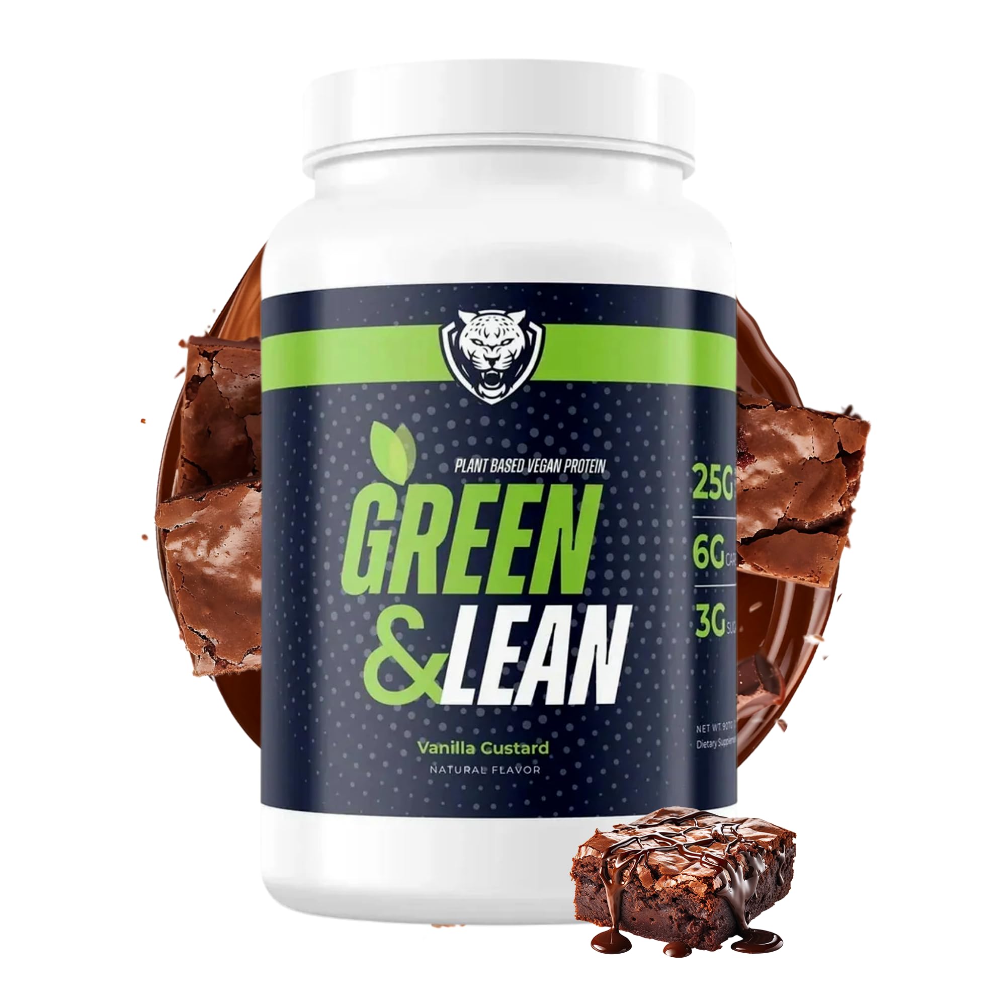 6AM Run Green & Lean Vegan Protein Powder – Plant-Based Protein for Runners, Recovery & Nutrition, 25g Protein, Low Sugar, 6g Carbs, Chocolate Brownie Flavor, 2 lbs (25 Servings)