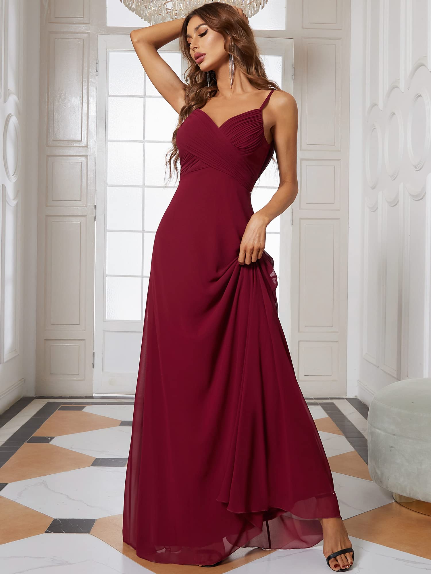 Ever-Pretty Vestiti da Sera Donna Lungo Scollo a V Senza Maniche Linea ad A Chiffon Senza Schienale 80026