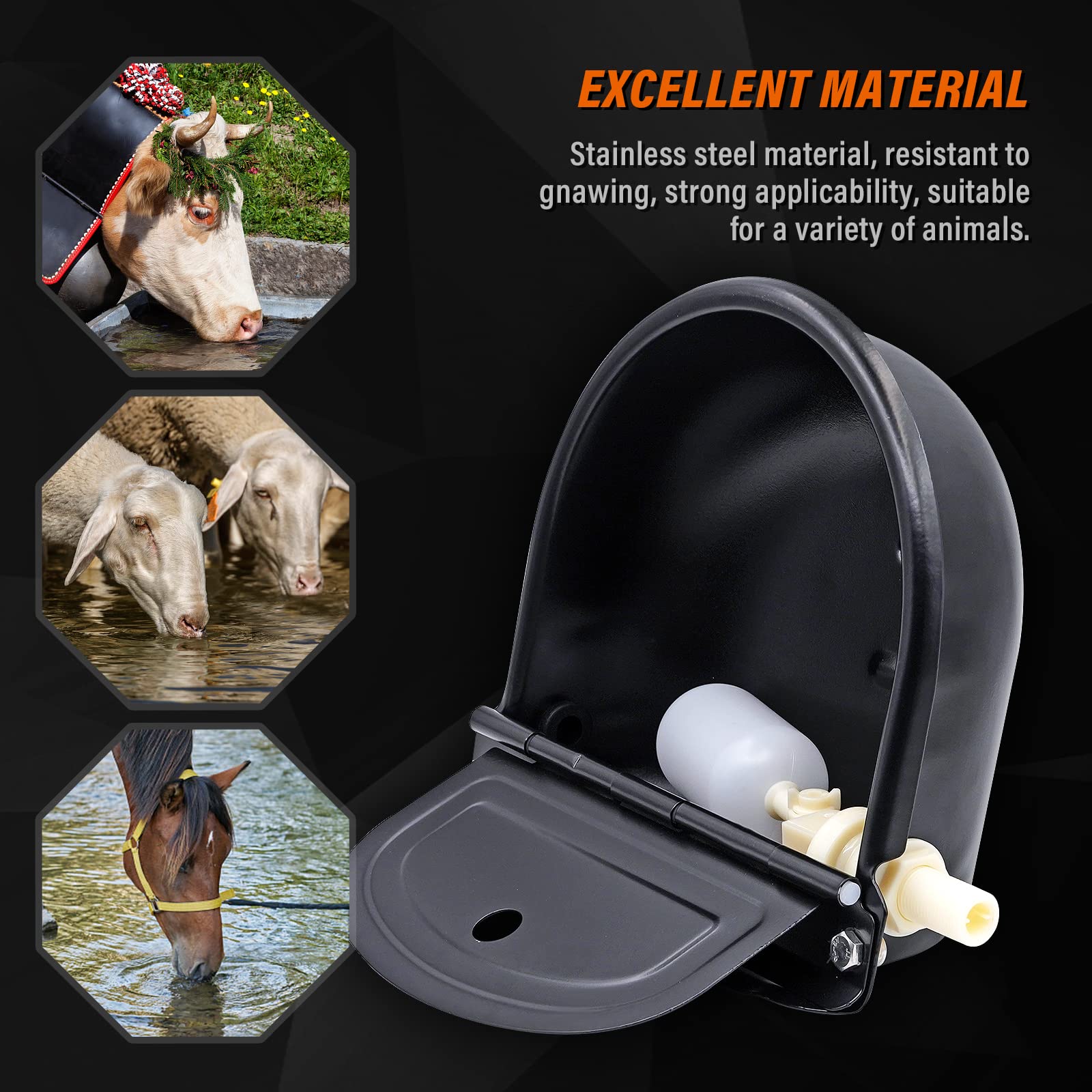 Abreuvoir Automatique pour BéTail avec Flotteur, Abreuvoir en Acier Inoxydable avec Trou de Drainage pour Chevaux, Bovins, Moutons, Porcs, Alpagas et Abreuvoirs pour Chiens
