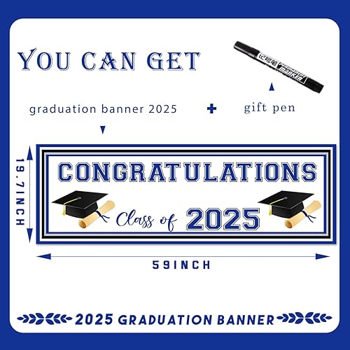 Miniatura 2 de Cartel de graduación 2023 con nombre personalizado, decoraciones de graduación azules, pancarta grande de felicitaciones con un marcador de clase de