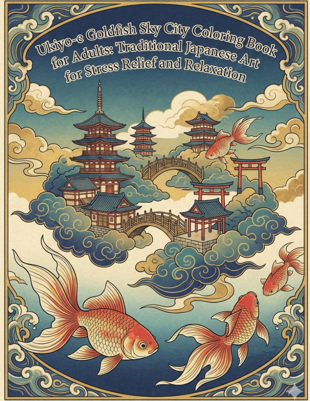 Ukiyo-e Goldfish Sky City Coloring Book for Adults: Traditional Japanese Art for Stress Relief and Relaxation: Japanese Art / Woodblock Print / Stress Relief / Mindfulness / Goldfish Sky City