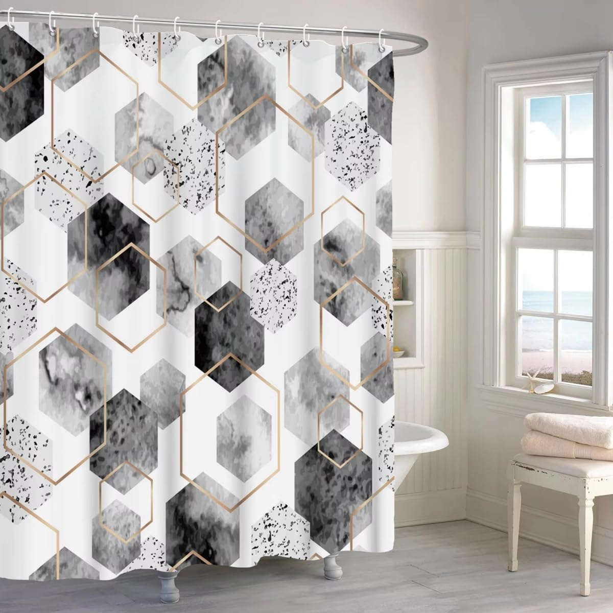 KELAIMI Simple Geometric Shower Curtain,Luxury Modern Checkered Marble Bathroom Curtain,Waterproof Polyester Fabric Bathtub Curtain with Hooks Style 2 200X240Cm