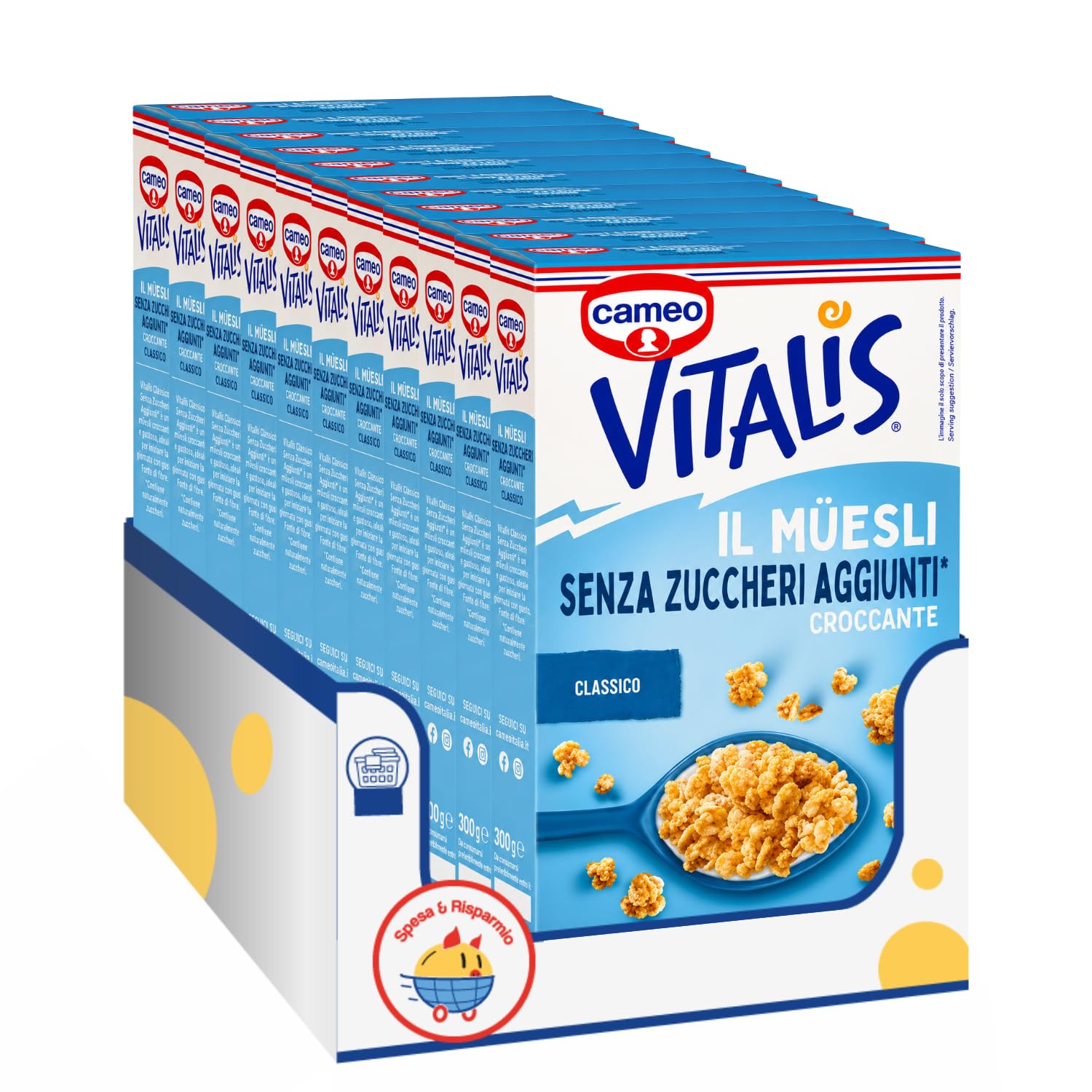 Cameo Vitalis Il Müesli Croccante Senza Zuccheri Aggiunti 300 g, Cereali con Fiocchi Integrali d'Avena, Ricco di Fibre, Fonte di Magnesio, Confezione Multipla 4/8/12 Pezzi (12 PEZZI)