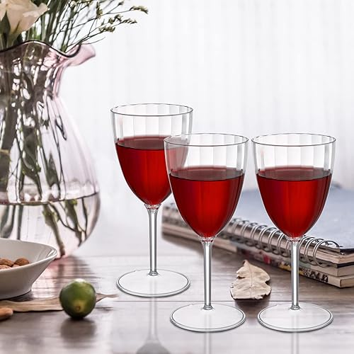 Miniatura 6 de Tosnail Paquete de 16 copas de vino de plástico transparente de 8 onzas, vasos de vino desechables de plástico duro, tazas altas para bodas, fiestas
