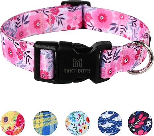 Maca Bates - Collar de perro con diseño de flores rosadas, collar de primavera para niñas y hembras para Perros, Chihuahua, Pitbull regalo de negro