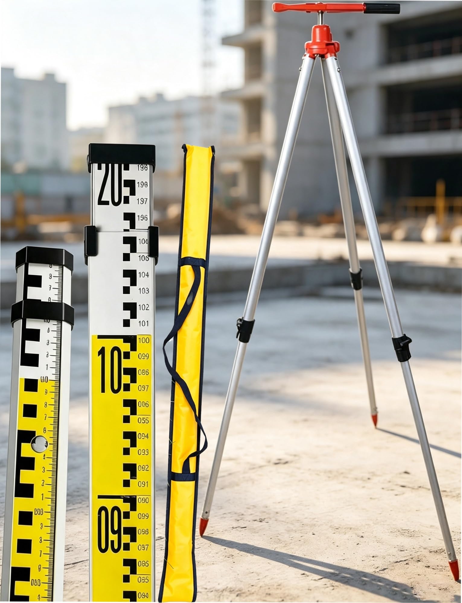 Mira telescópica de Aluminio con trípode (5 m) para topografía y construcción.