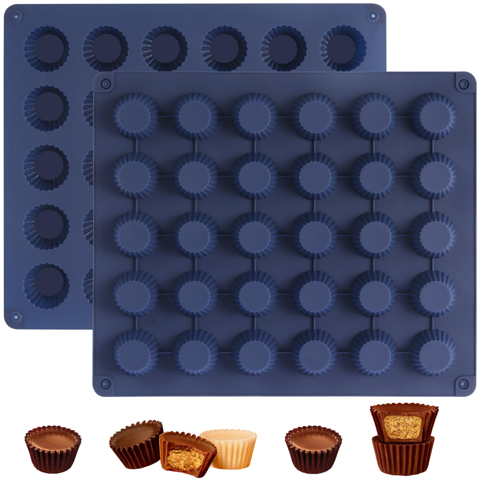 Peanut Butter Cup Molds, Bite-Size Chocolate Molds, Silicone Mold for Keto Fat Bomb, Jelly, Ice and Cordial, 2 PCS (Blue, Bite-Size)