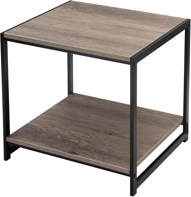 House of Home Living Room Coffee Table with Storage - Rectangular Metal Bedside Table for Bedrooms, Kitchens, Lounges - Industrial Home Furniture Accessories - Brown Top - 46cm x 51cm x 47cm