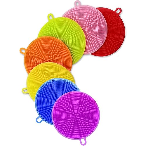 Silicone Dish Washing Brush，Food Grade Scrubber BPA Free，Multipurpose Kitchen Cleaning Sponges for Pot, Pan, Fruit and Vegetables (7 Pack),Lideemo