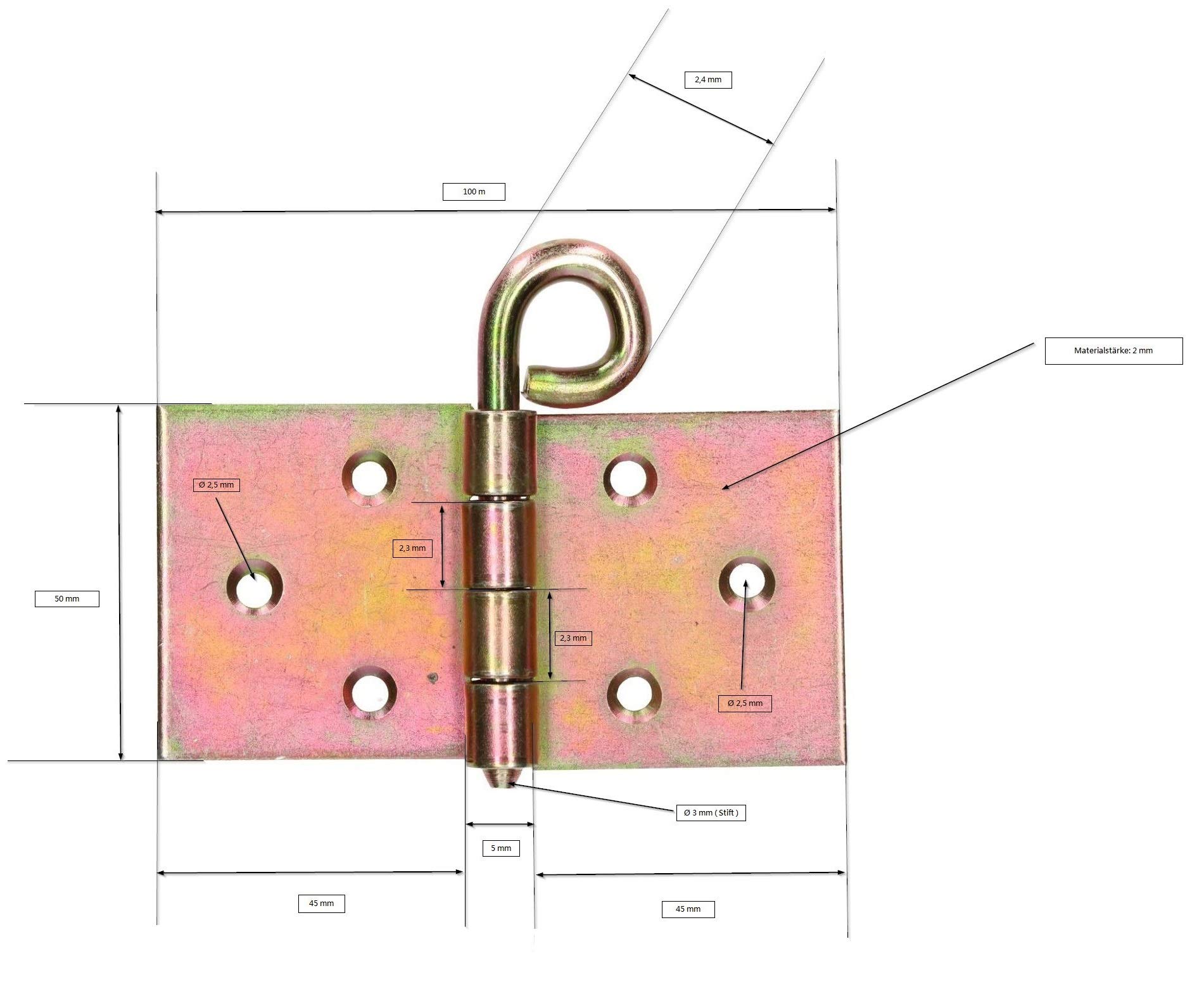 KOTARBAU Kulissenscharniere 50 x 100 x 2 mm Gerollt Tischband Gelb Verzinkt Tischbänder Scharniere mit losem Knopfstift Für Theater Ringstift Türband (25)