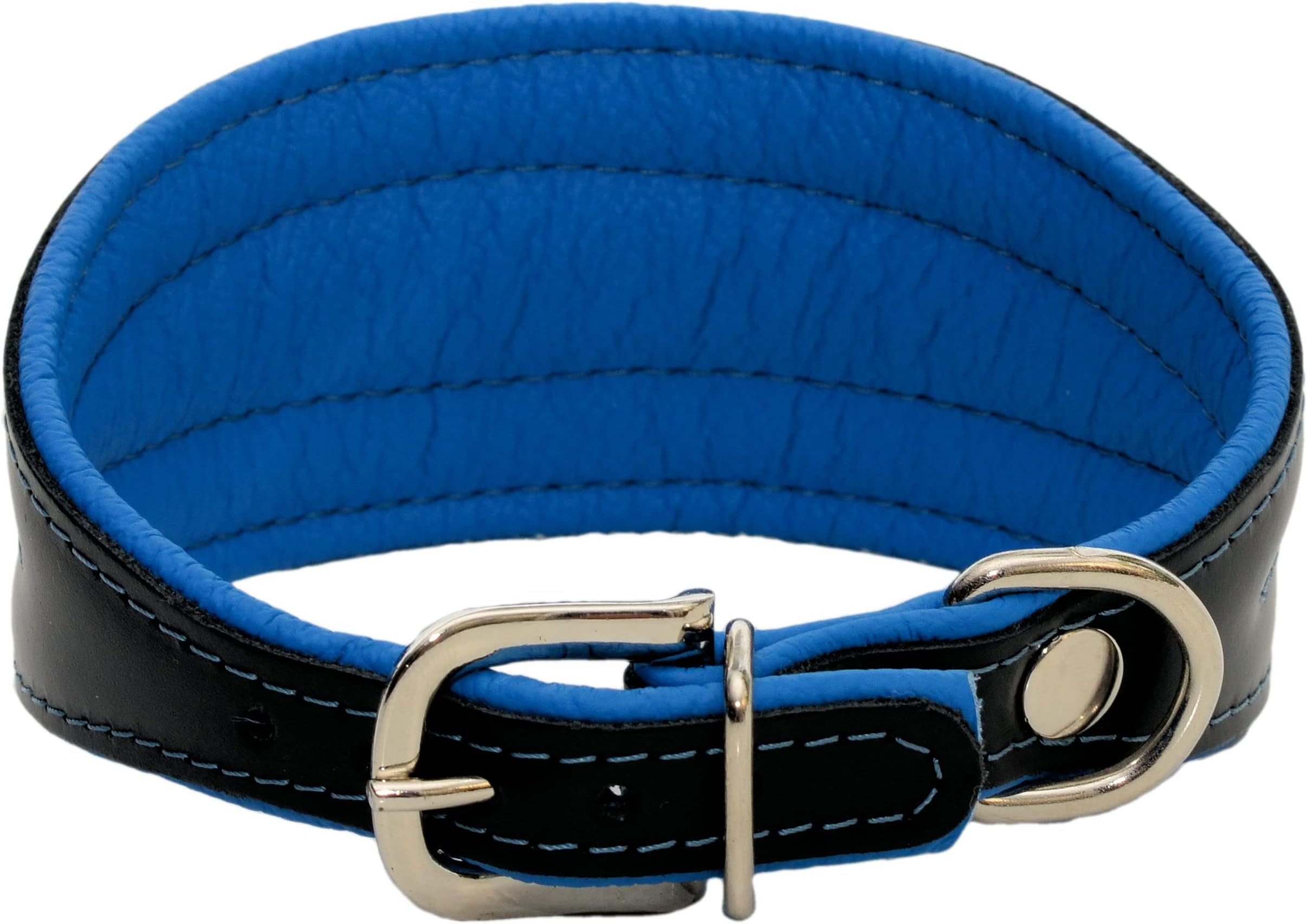 Zooleszcz Black/Blue Handmade Greyhound Saluki Lurcher Whippet Leather Dog Puppy Collar (Black with Blue lining, 14