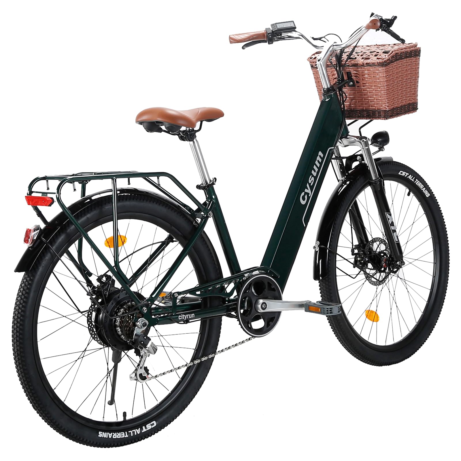 cysum cityrun bici elettrica donna, 26'' pedalata assistita Bicicletta Elettrica, City E-bike per adulti, 250W motore 25km/h, 36v 360WH batteria al litio, gamma 80KM, lcd dispaly
