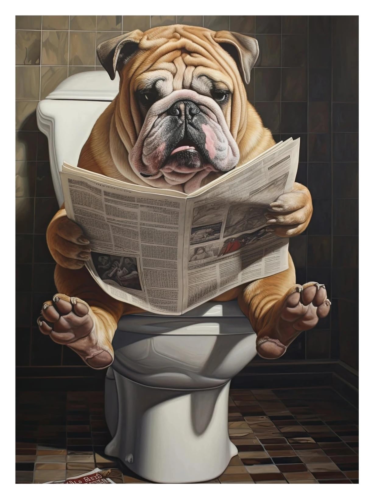 Affiche Bouledogue Basket Toile 40x50cm Tableaux Décoration Murale Moderne
