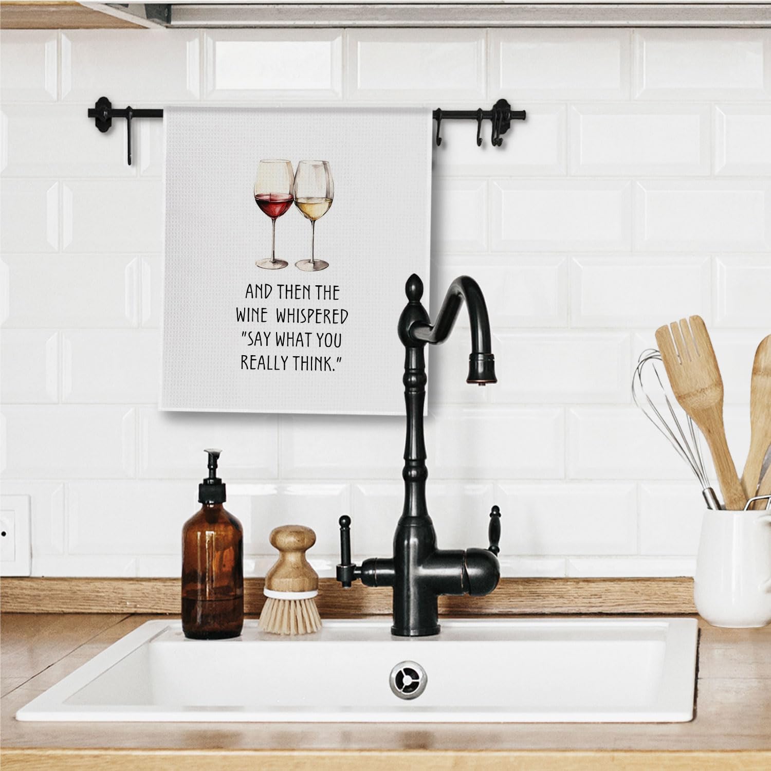 Wine Gifts Kitchen Towels, Wine Lover Gifts Dish Tea Towels for Kitchen Bar Cart Decor, Gift for Bartender Decorative Hand Towel, 16x24 Inches - Image 3