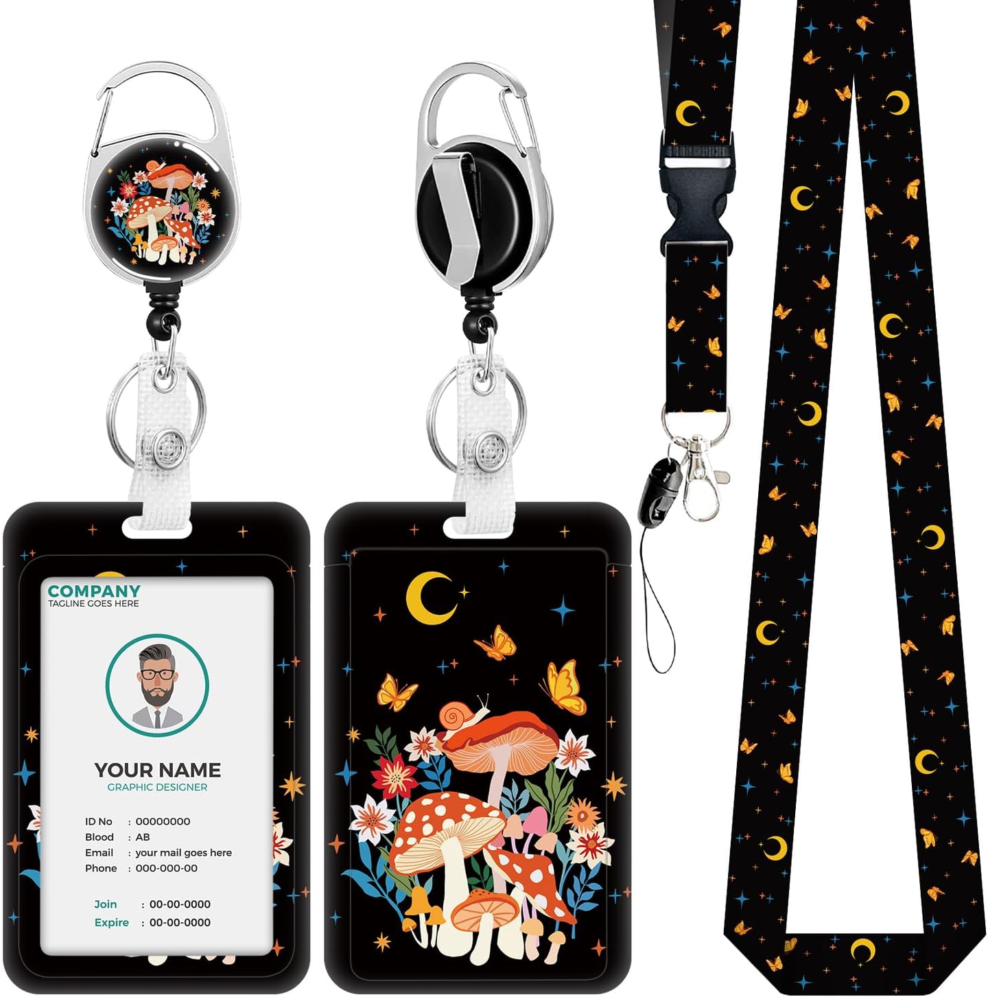EOGOW ID Badge Holder with Lanyard,Mushroom Theme Badge