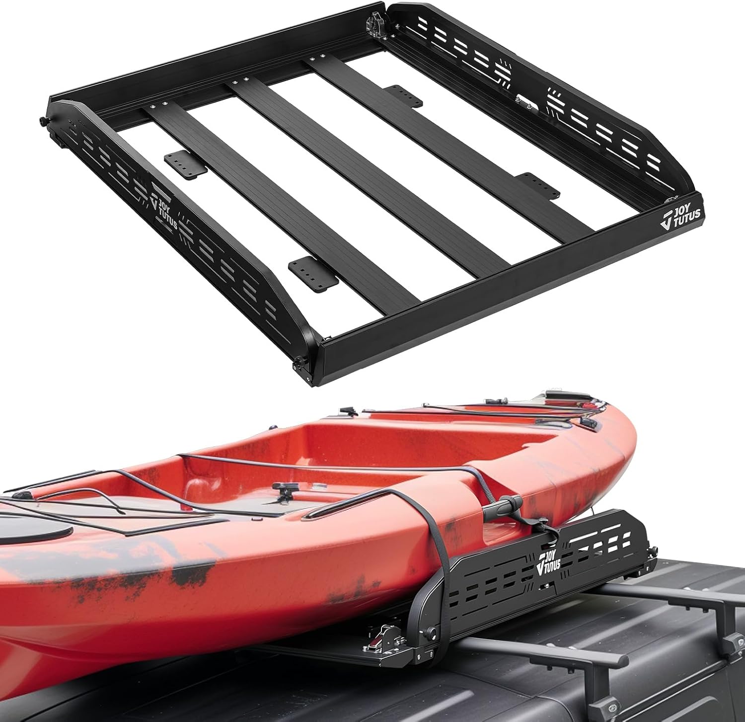 JOYTUTUS Collapsible Aluminum Roof Basket 48x42x6" Anti-Rust Lightweight Rooftop Cargo Carrier 220LBS Capacity for SUV Truck Car