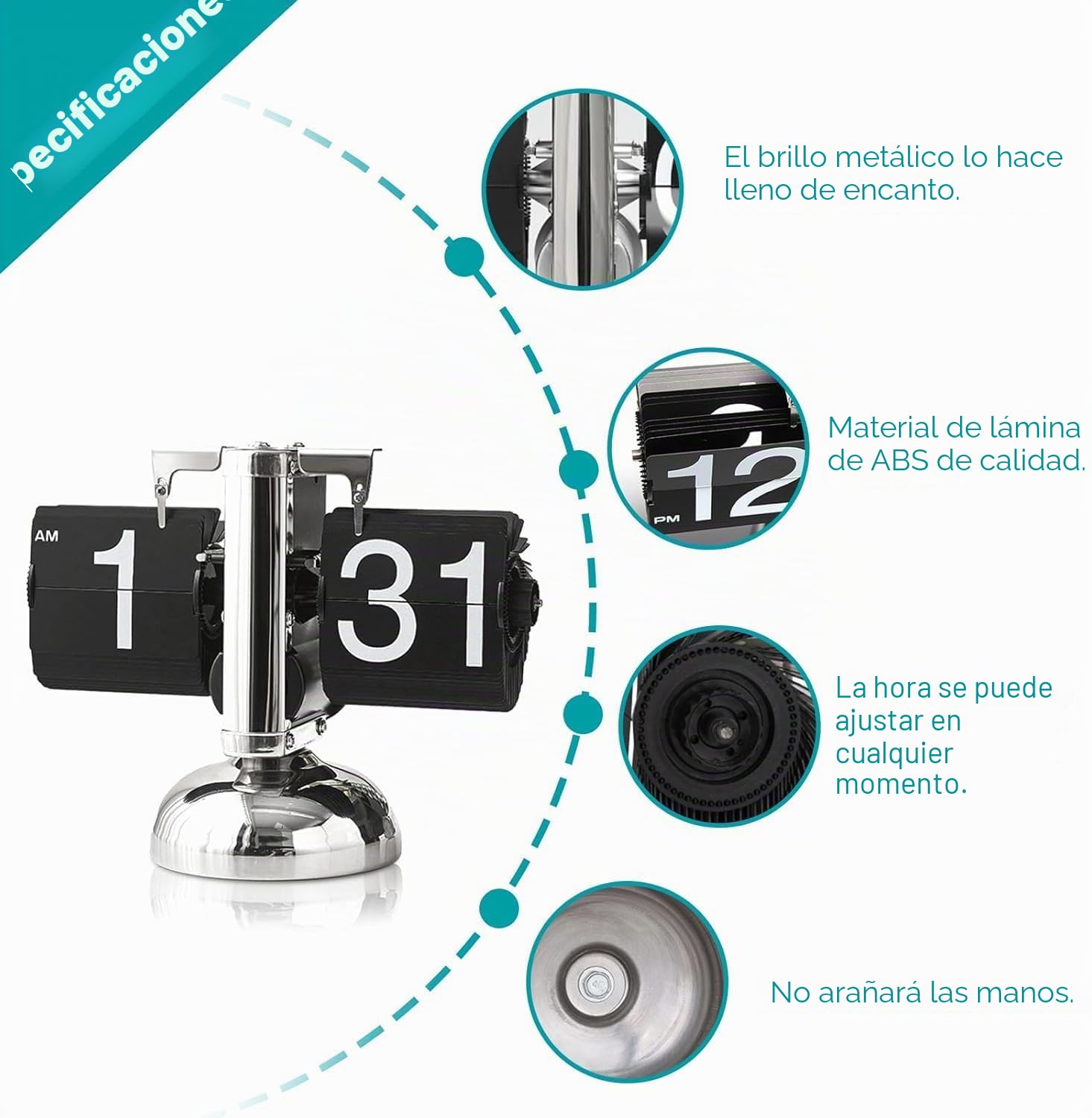 Reloj retro con tapa y tapa, reloj de escritorio digital, funciona con pilas, minimalista, con una sola base, reloj de escritorio mecánico para el hogar, salón (negro)