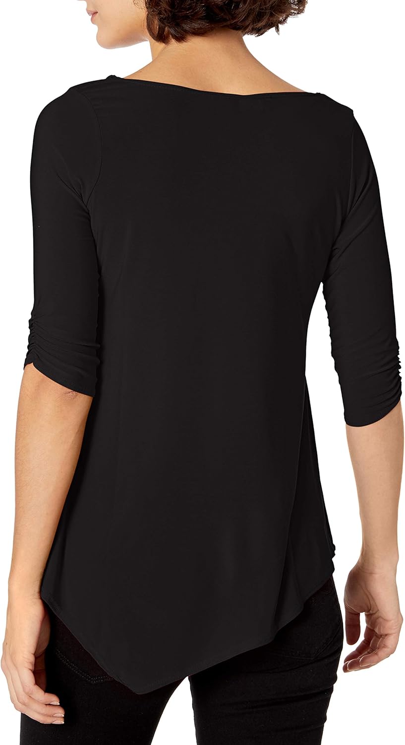 Star Vixen Womens Petite Elbow-Cinch Sleeve Hanky Hem Top - Image 2