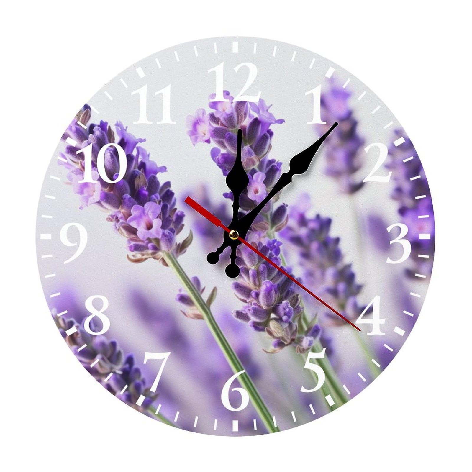 NTVOWPZO 10 Inch Wall Clock Lavender Flower Battery Operated Wall Clocks Silent Non-Ticking Round Wall Clock for Living Room Kitchen Home Office Wall Decorative Clock