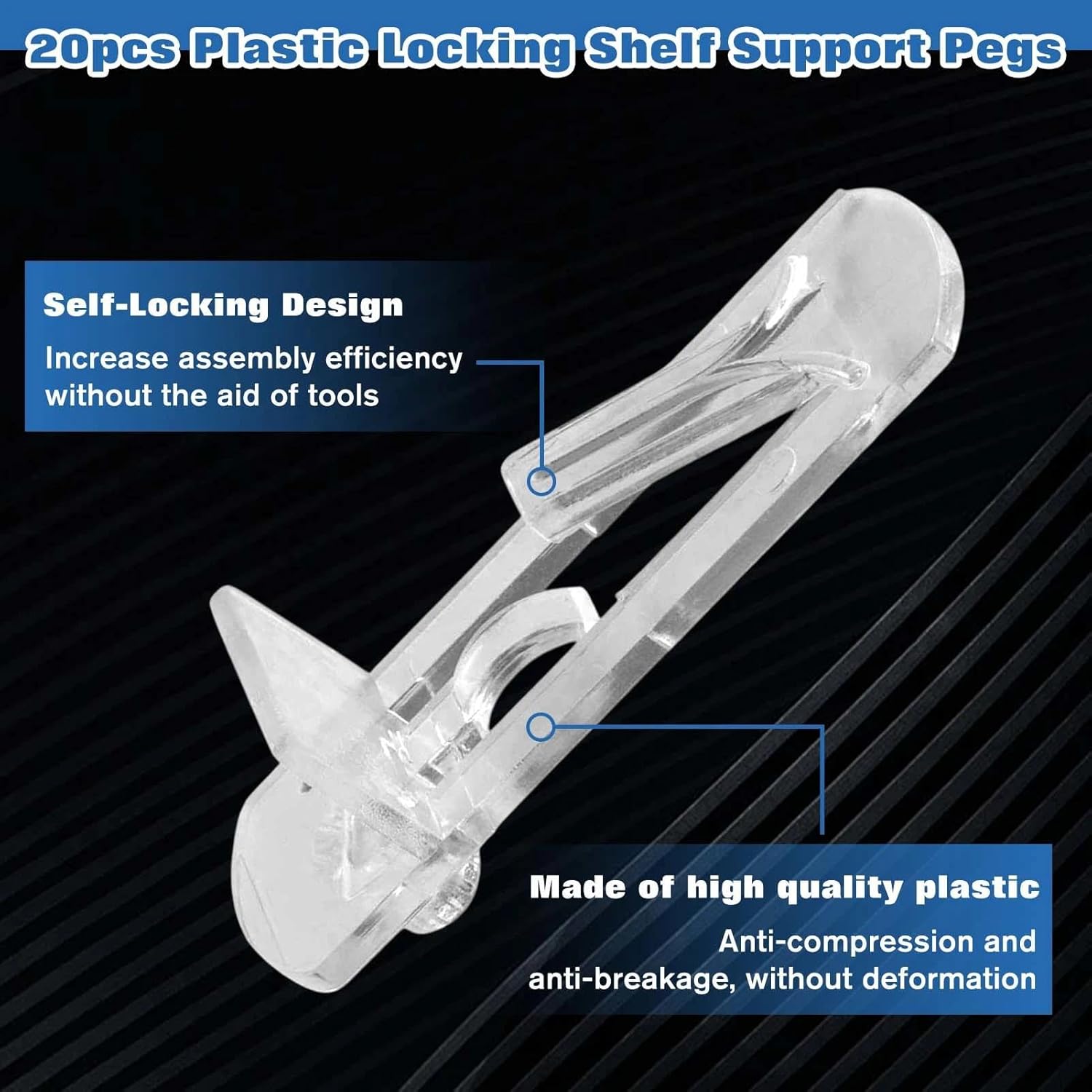 SPEEDWOX 20pcs Plastic Locking Shelf Support Pegs 6.9mm Shelf Pins Self-Locking Bracket Clips Clear Shelfs Pegs for Kitchen Cabinet Furniture Book Shelves Medicine Cabinet Wardrobe Closet Cupboard