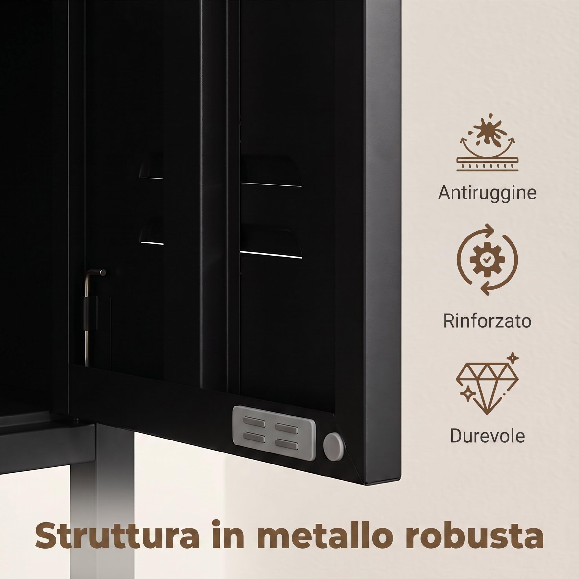HOMCOM Armadietto Spogliatoio 35x46x183 cm Nero e Marrone Effetto Legno | Slim in Metallo, Chiusura a Chiave, Ripiani Regolabili, Armadio Metallico Multiuso, Industriale, per Casa Ufficio Garage