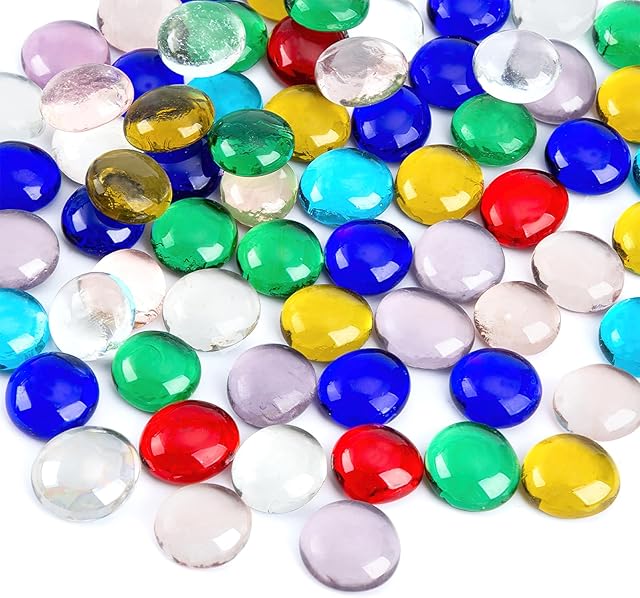 VGOODALL Flat Glass Pebbles, 420PCS Assorted Colours Flat Stones Aquarium Marbles Vase Filler Beads Table Scatter Gems