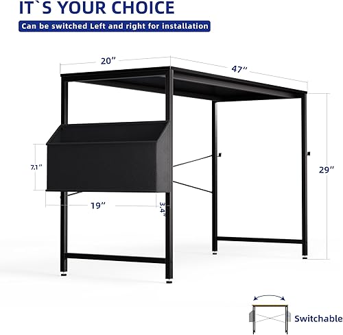Miniatura 3 de Pamray Escritorio de computadora de 47 pulgadas para espacios pequeños con bolsa de almacenamiento, escritorio de trabajo de oficina en casa con