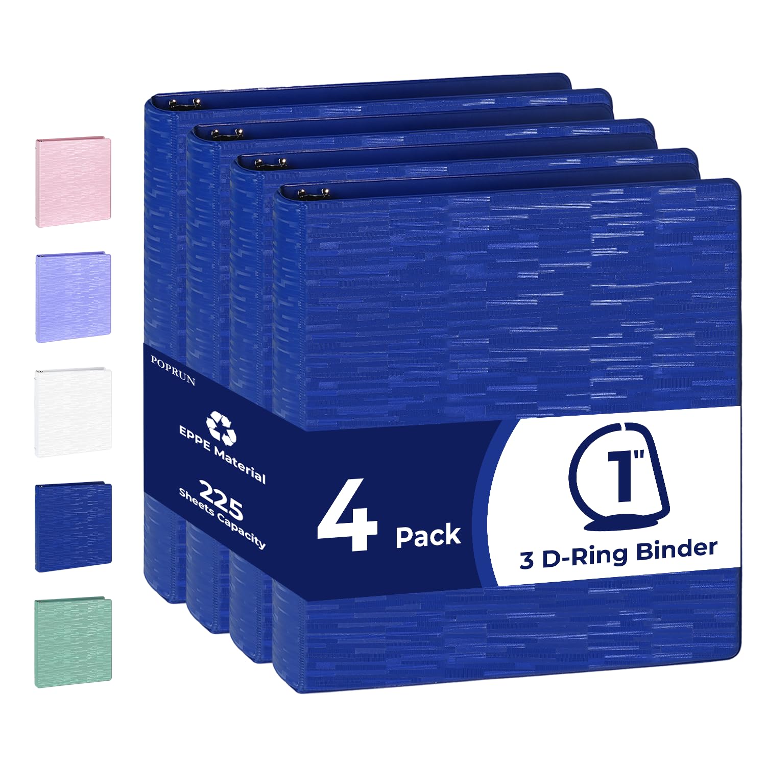 POPRUN 3 D Ring Binder 1 Inch, PVC-Free, Holds 225 Sheets of 8.5 x 11 Paper, Extra Durable Organizer with 2 Pockets for School & Office, Heavy-Duty, 4